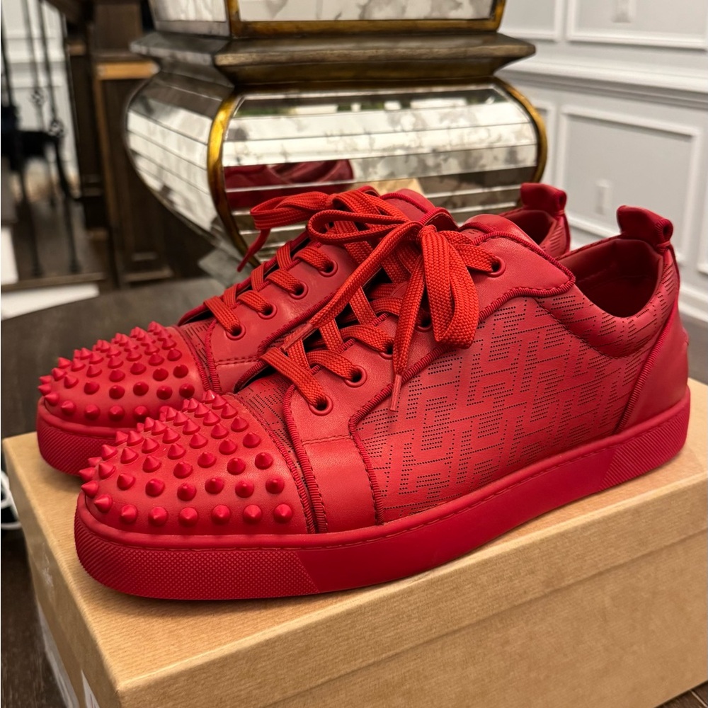 CHRISTIAN LOUBOUTIN LOUIS JUNIOR SPIKE ORLATO RED LEATHER MEN’S 43.5